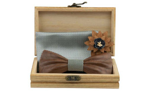 WOODEN Silver bow tie set